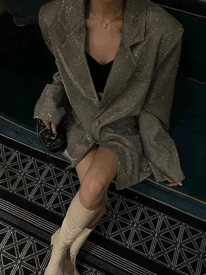 Blazer de mujer con lentejuelas para otoño, elegante y de noche para ocasiones especiales