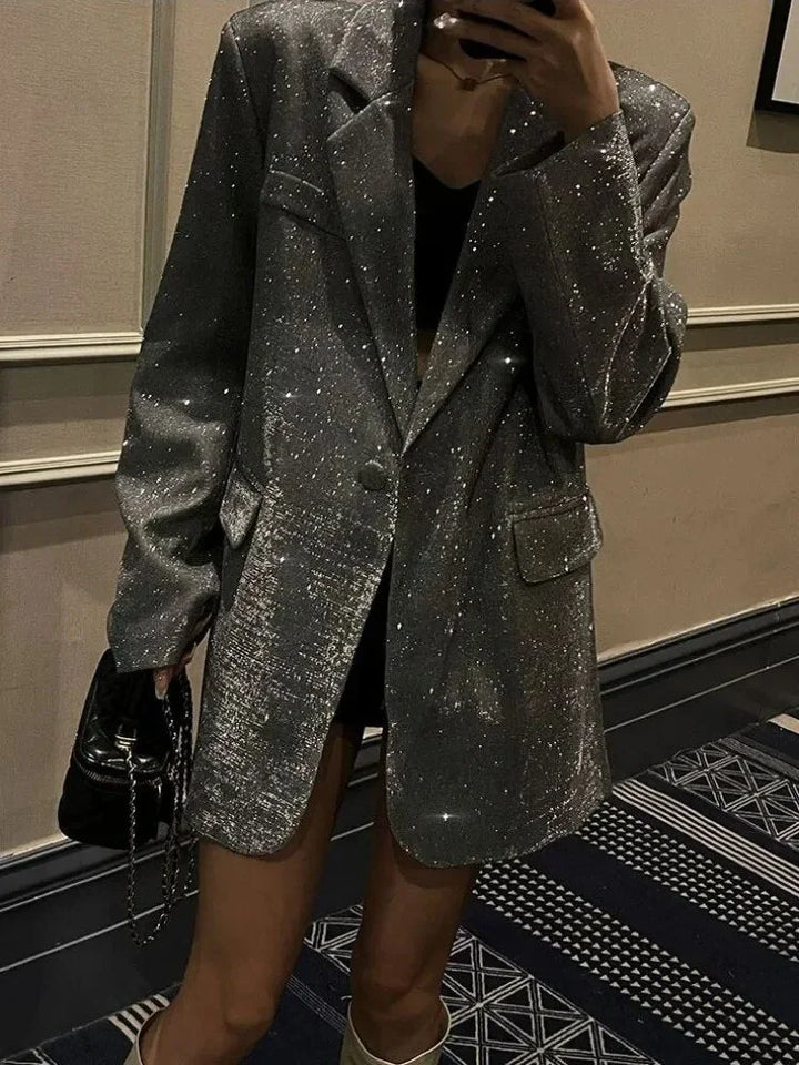 Blazer de mujer con lentejuelas para otoño, elegante y de noche para ocasiones especiales