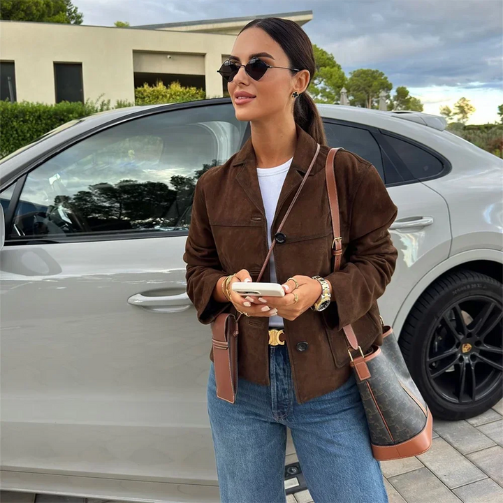 Blazer oversize pour femme en simili-cuir pour l'automne avec un col classique