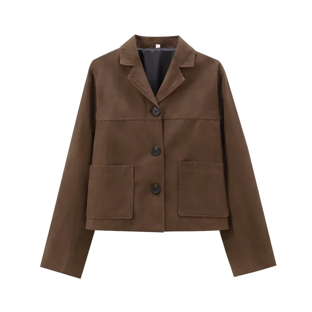 Blazer oversize pour femme en simili-cuir pour l'automne avec un col classique