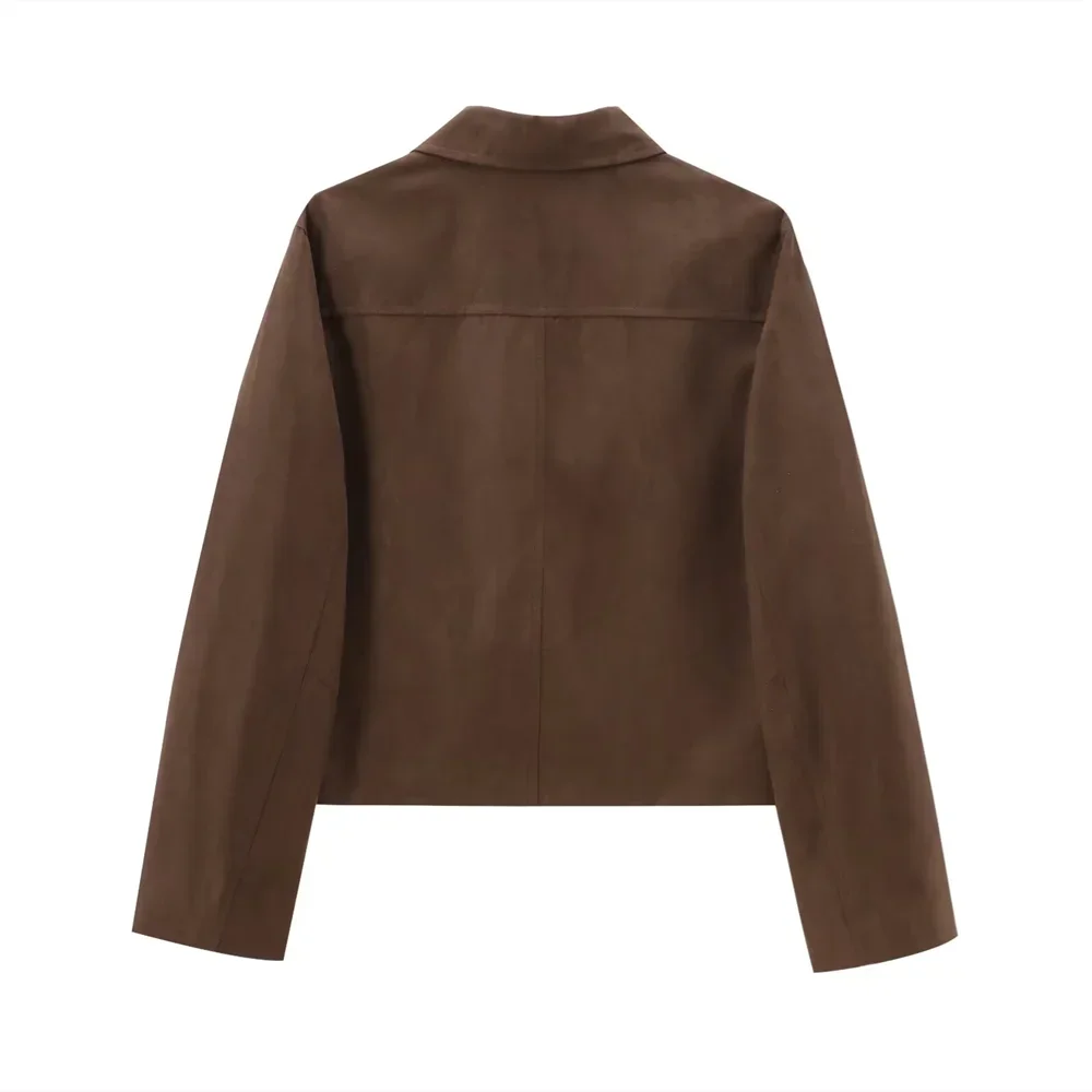 Blazer oversize pour femme en simili-cuir pour l'automne avec un col classique