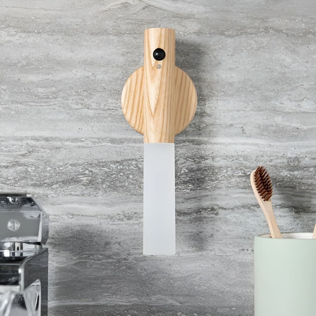 Applique da parete senza fili con sensore di movimento e accumulatore magnetico, in legno, per soggiorno e camera da letto