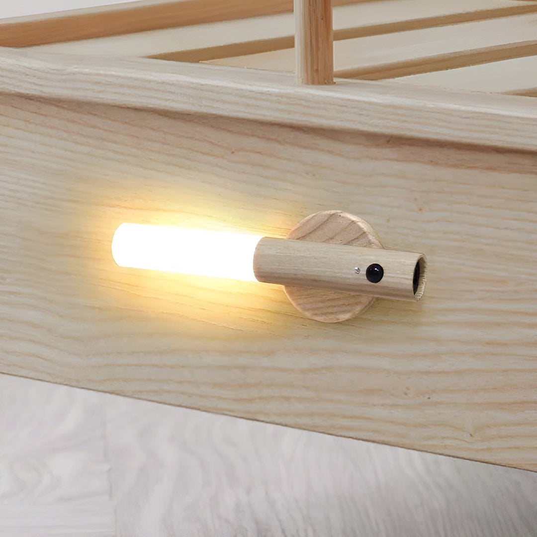 Applique da parete senza fili con sensore di movimento e accumulatore magnetico, in legno, per soggiorno e camera da letto