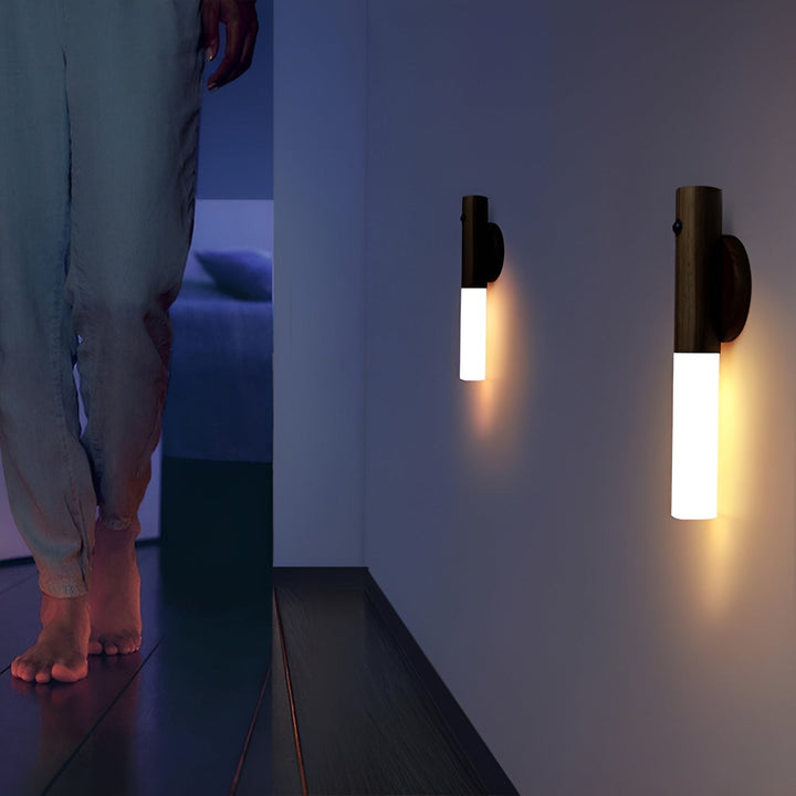 Applique da parete senza fili con sensore di movimento e accumulatore magnetico, in legno, per soggiorno e camera da letto