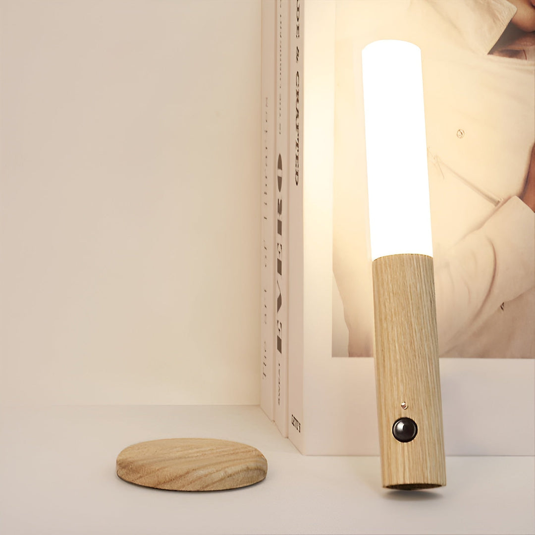 Applique da parete senza fili con sensore di movimento e accumulatore magnetico, in legno, per soggiorno e camera da letto