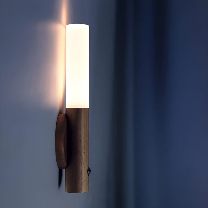Applique da parete senza fili con sensore di movimento e accumulatore magnetico, in legno, per soggiorno e camera da letto
