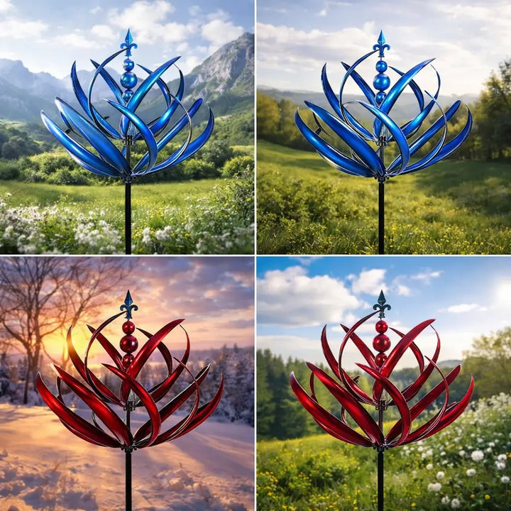 Girouette de jardin en métal à motif fleur de lotus, résistante aux UV, décoration pour terrasse et balcon