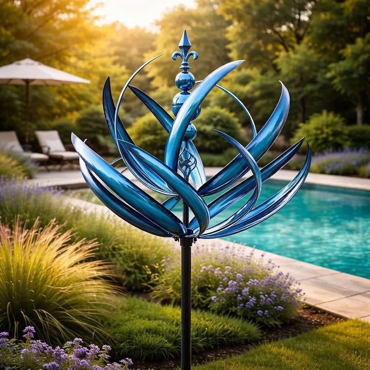 Girouette de jardin en métal à motif fleur de lotus, résistante aux UV, décoration pour terrasse et balcon