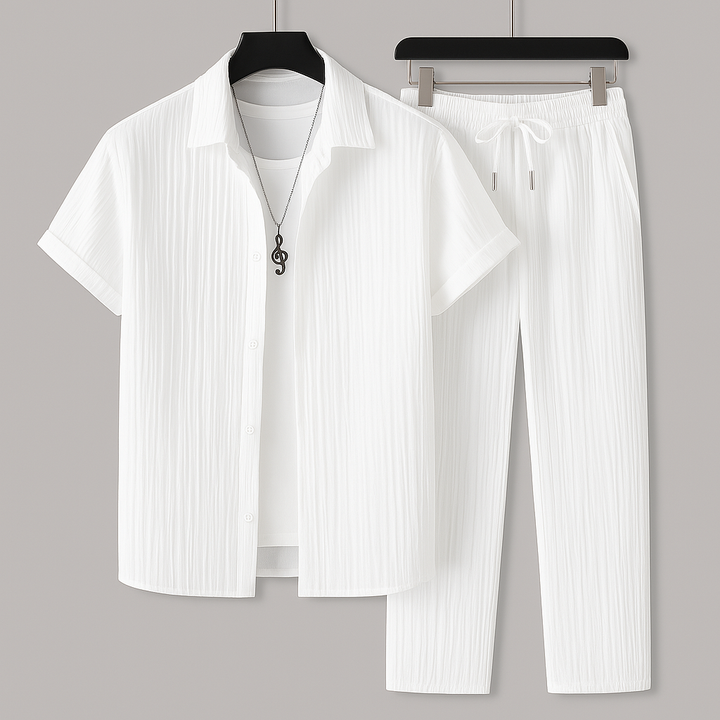 Ensemble homme en lin chemise et pantalon ample respirant été 2026