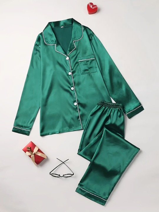 Set de pijama de damă din bumbac, cu mâneci lungi și nasturi, îmbrăcăminte de noapte elegantă pentru toamnă
