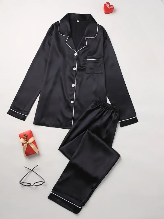 Set de pijama de damă din bumbac, cu mâneci lungi și nasturi, îmbrăcăminte de noapte elegantă pentru toamnă