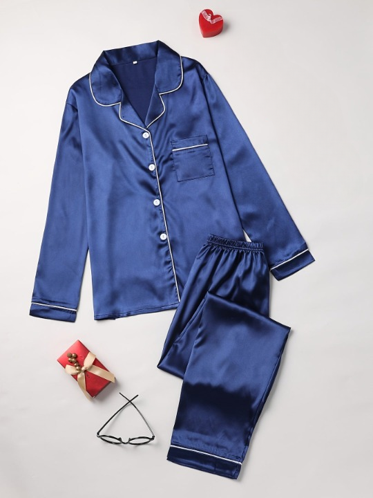 Set de pijama de damă din bumbac, cu mâneci lungi și nasturi, îmbrăcăminte de noapte elegantă pentru toamnă