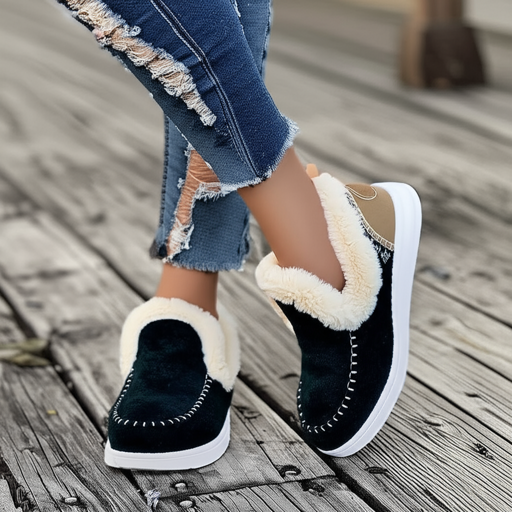 Pantofole da donna in pelliccia sintetica, da infilare, stile mocassino, comode per l’autunno