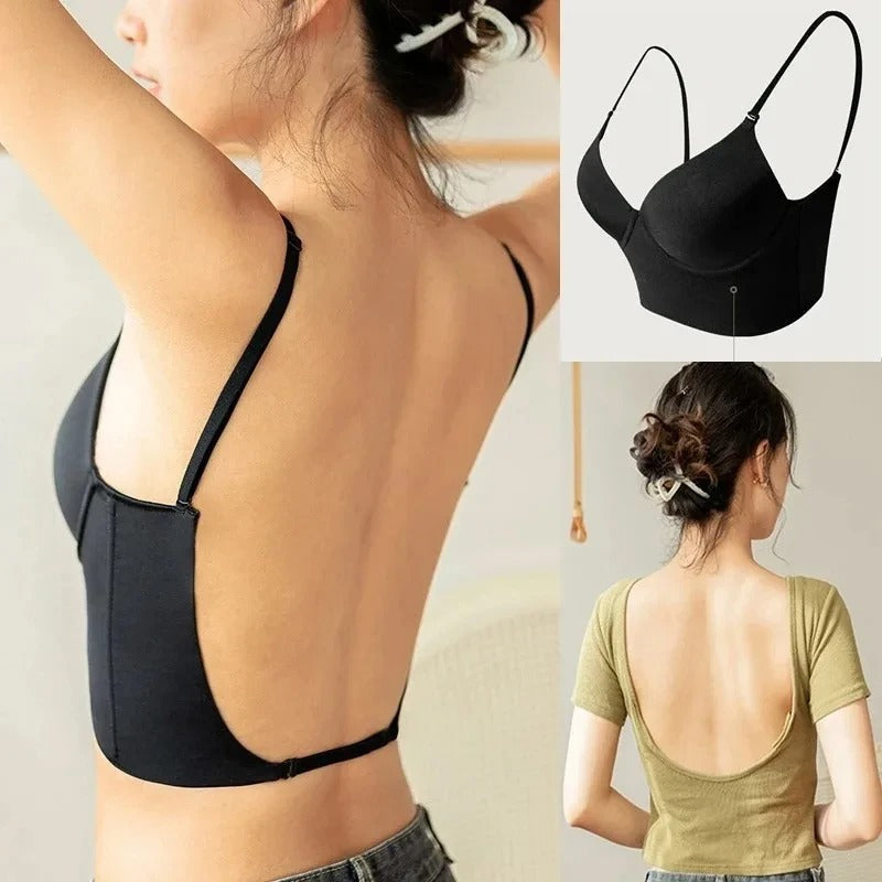 Soutien-gorge d'été sans armatures pour femme en coton avec dos nu et bretelles réglables