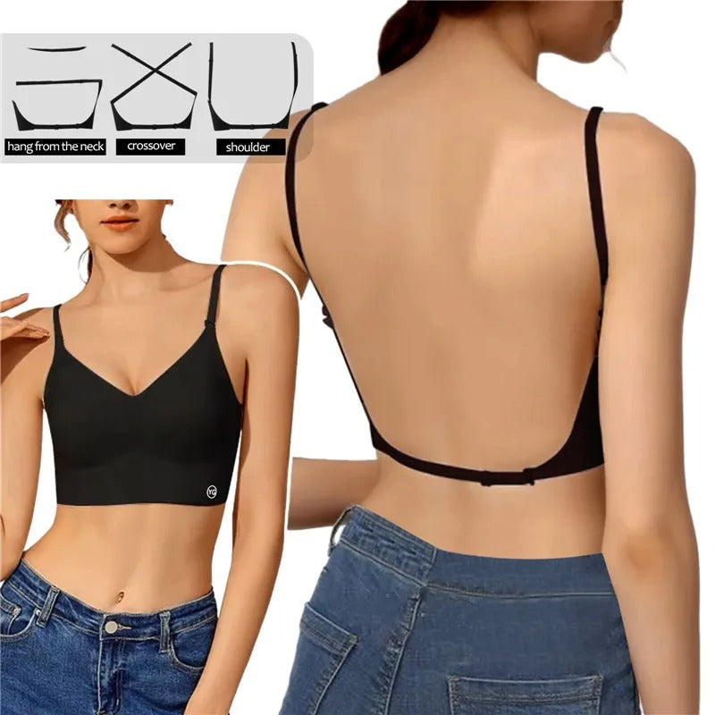 Soutien-gorge d'été sans armatures pour femme en coton avec dos nu et bretelles réglables