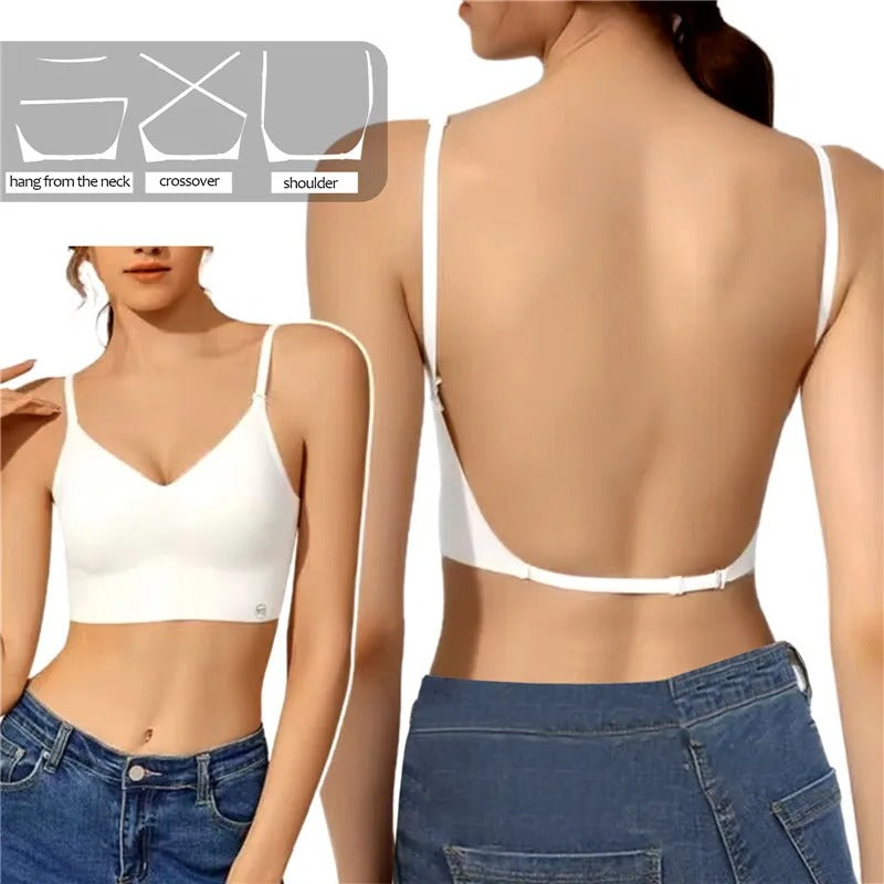 Soutien-gorge d'été sans armatures pour femme en coton avec dos nu et bretelles réglables