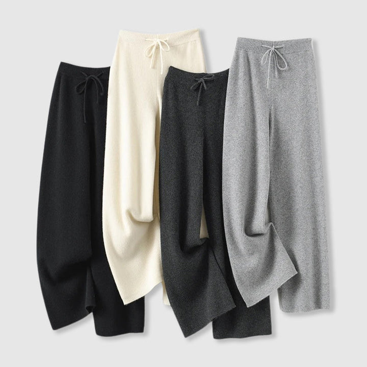 Pantaloni larghi da donna in cashmere lavorato a maglia per l’autunno, con vita elasticizzata e confortevole