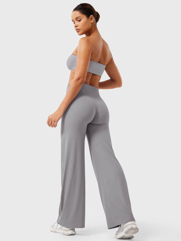 Pantaloni da yoga estivi da donna in cotone a gamba larga con vita alta e taglio ampio