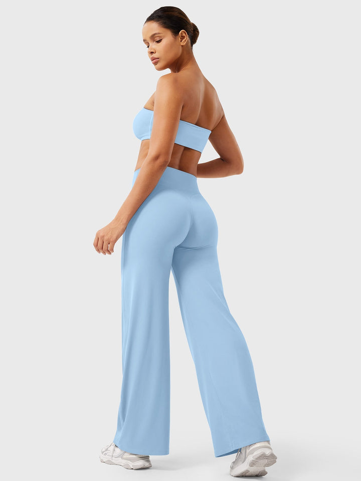 Pantaloni da yoga estivi da donna in cotone a gamba larga con vita alta e taglio ampio