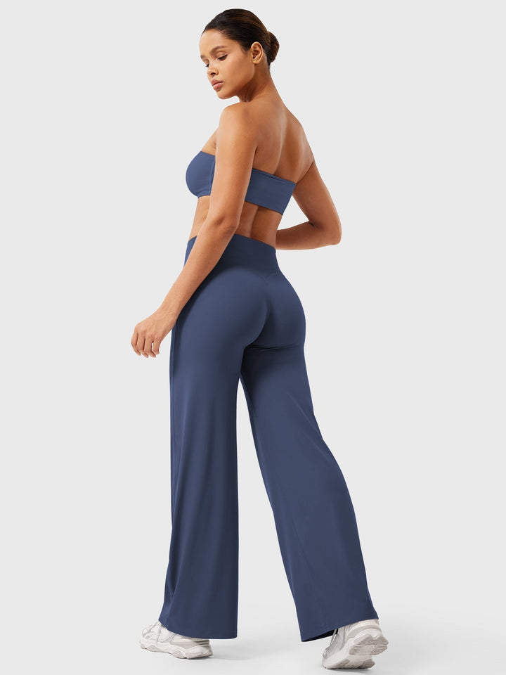 Pantaloni da yoga estivi da donna in cotone a gamba larga con vita alta e taglio ampio