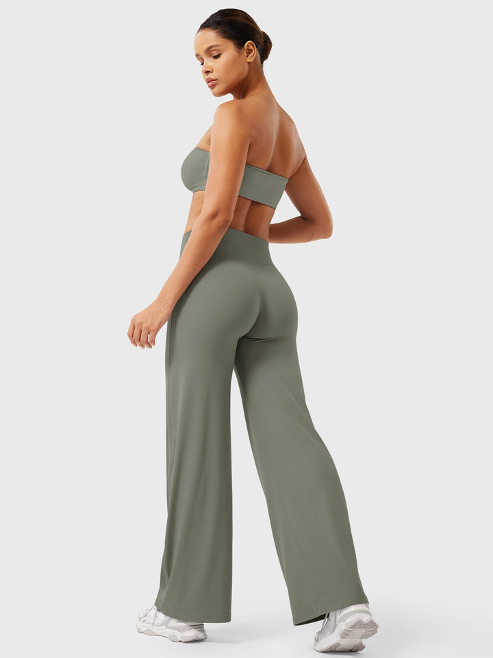 Pantaloni da yoga estivi da donna in cotone a gamba larga con vita alta e taglio ampio