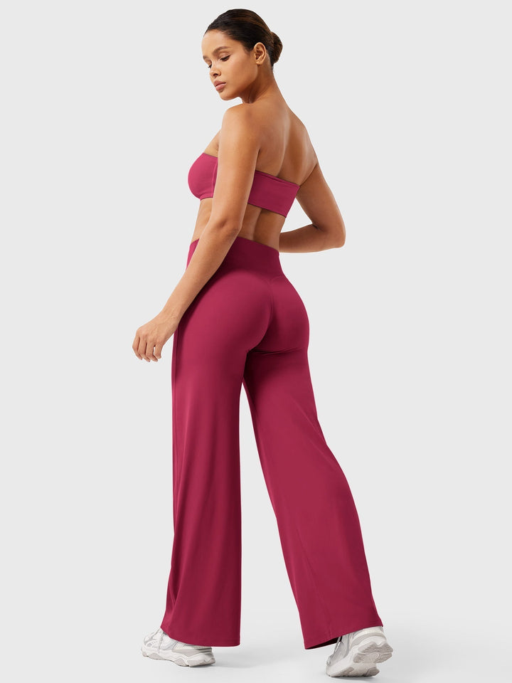 Pantaloni da yoga estivi da donna in cotone a gamba larga con vita alta e taglio ampio