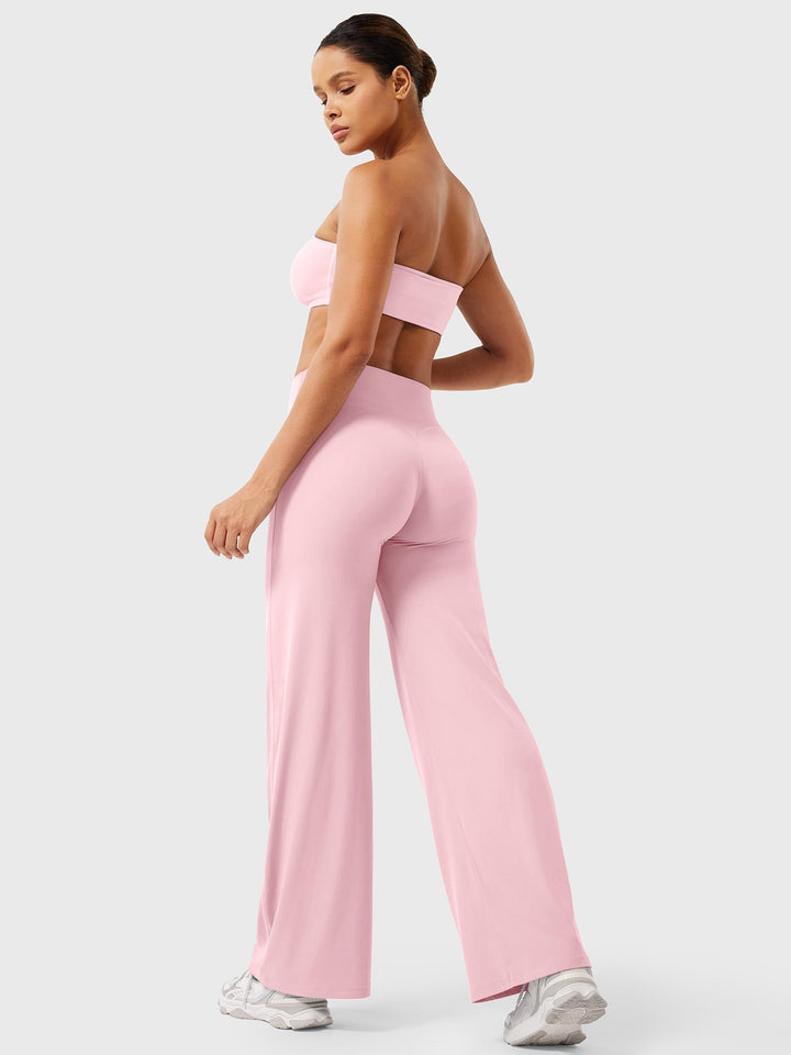 Pantaloni da yoga estivi da donna in cotone a gamba larga con vita alta e taglio ampio