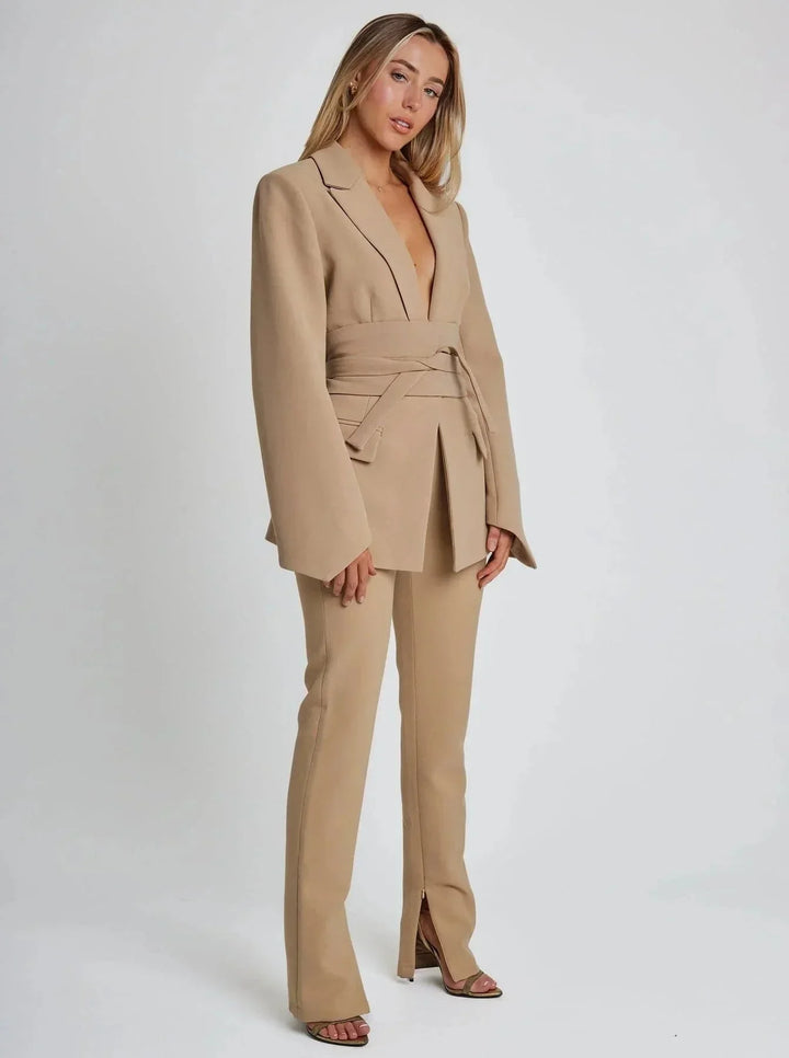 Veste femme portefeuille avec ceinture et manches longues pour l'automne