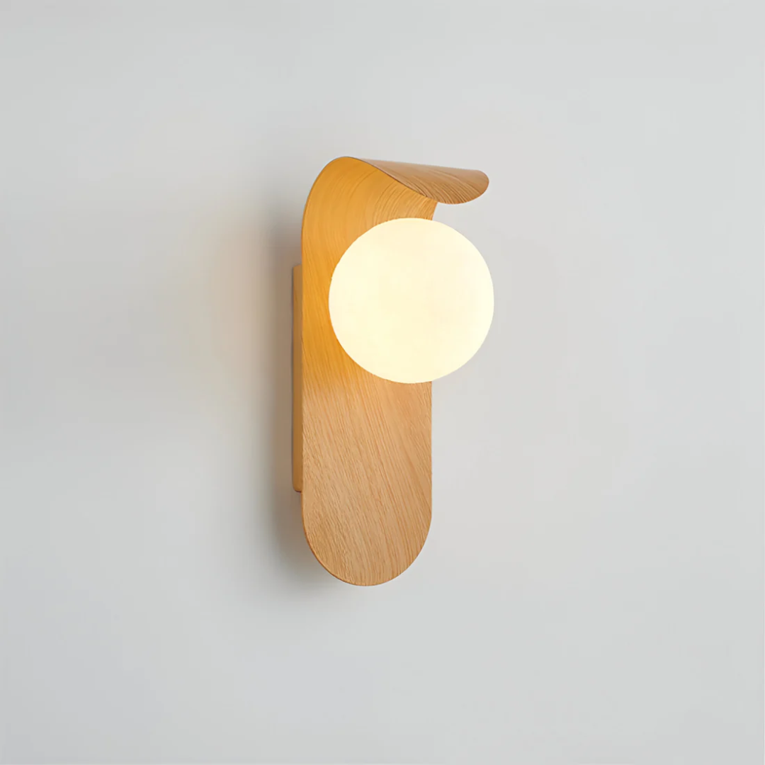 Aplica de perete LED sferică cu finisaj lemn pentru living, 13 × 25 cm
