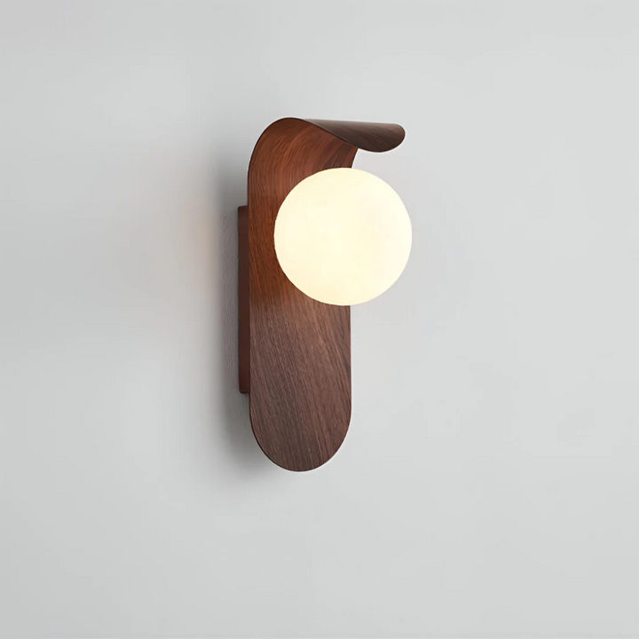 Aplica de perete LED sferică cu finisaj lemn pentru living, 13 × 25 cm
